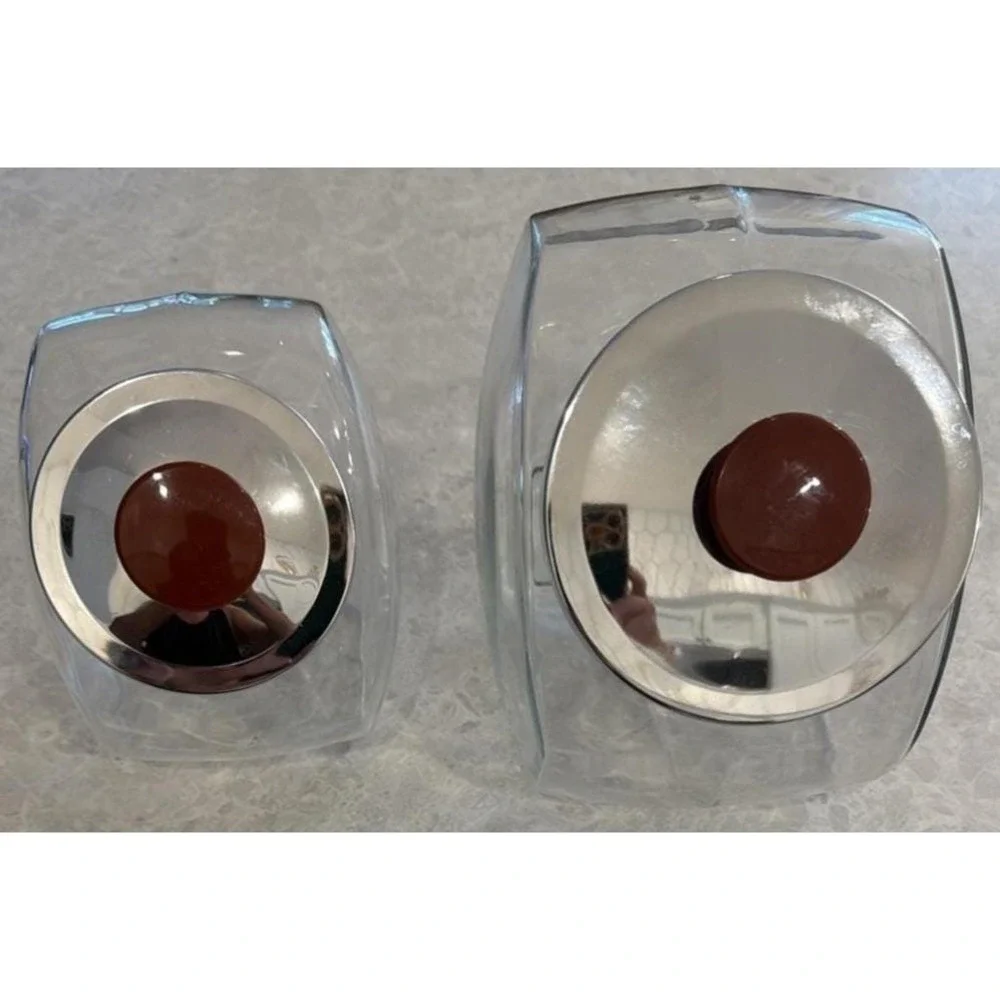 Vintage Style Tilt Candy Canister Jars Set Of Two Red And Silver Lids. No Chips